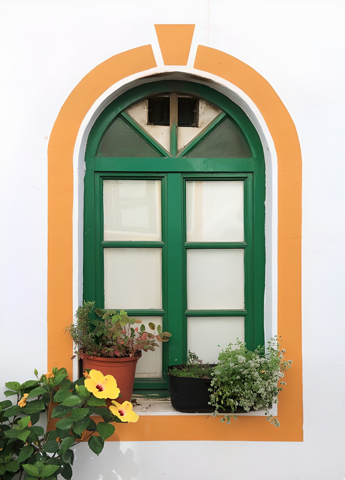 OCUK21964: Charming Green Window with Floral Accents