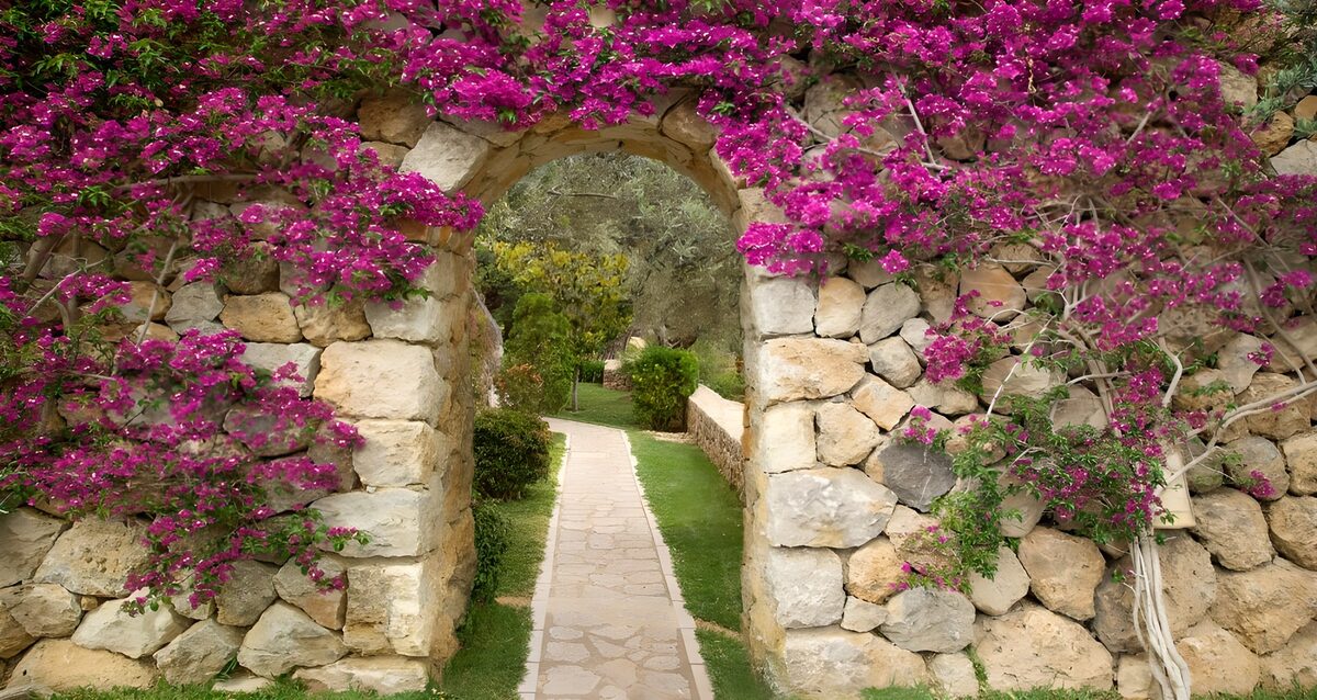 OCUK89153: Floral Stone Archway Leading to Serenity