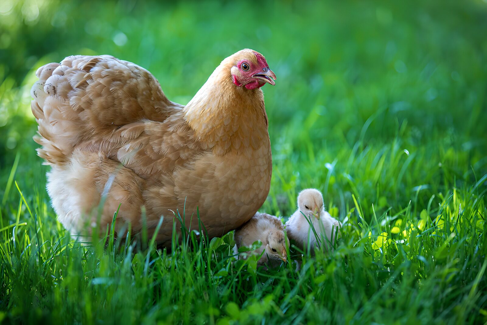 OCUK15710: Mother Hen with Chicks in Grass