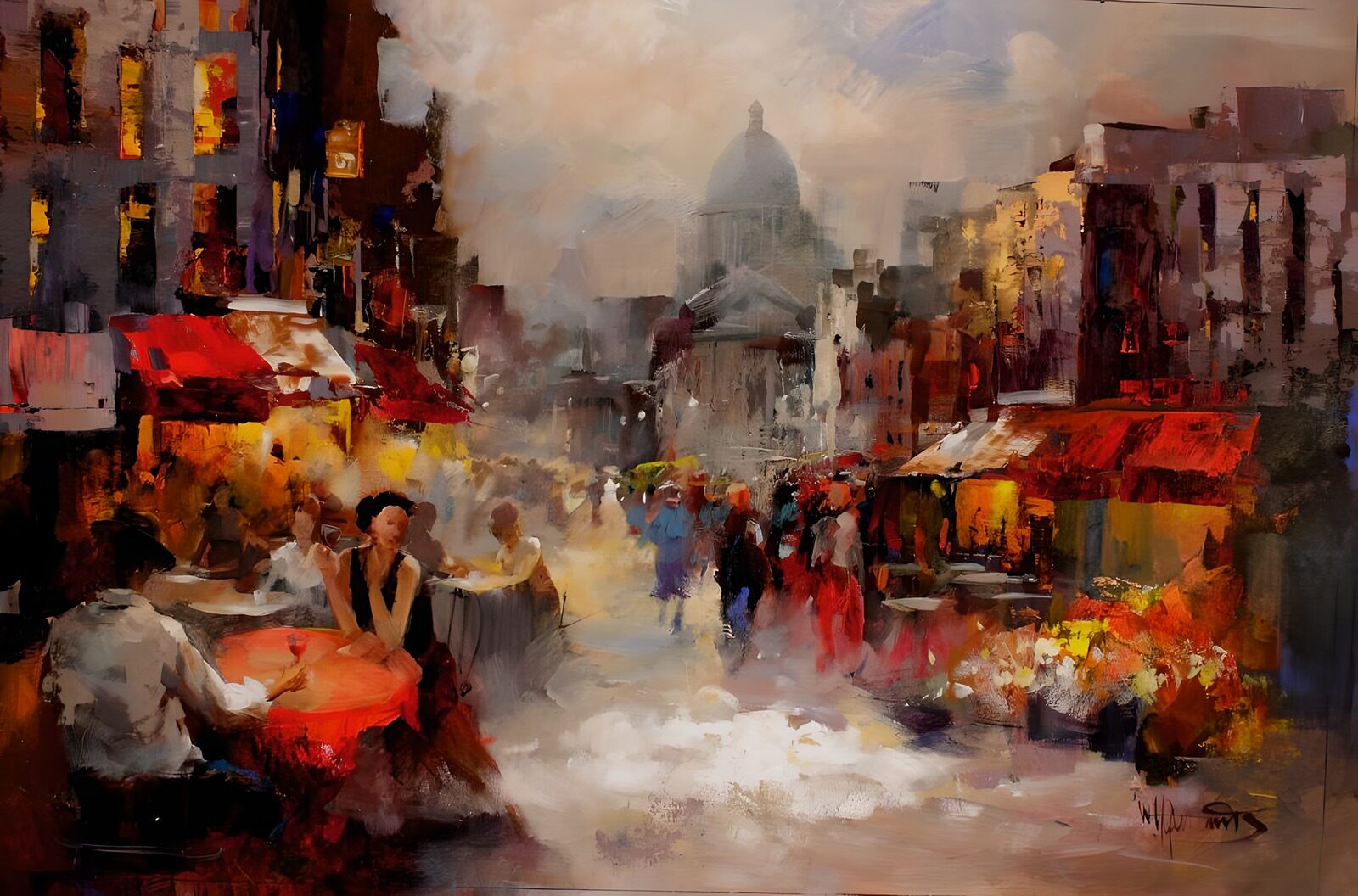 OCUK85966: Painted canvas. Street with terrace