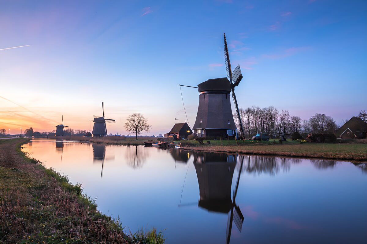 OCUK22809: Tranquil Dutch Windmills at Dusk