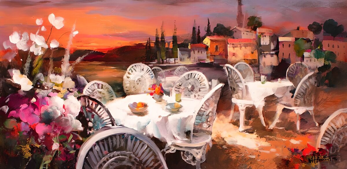 OCUK46028: Painted. Terraces with view over the sea