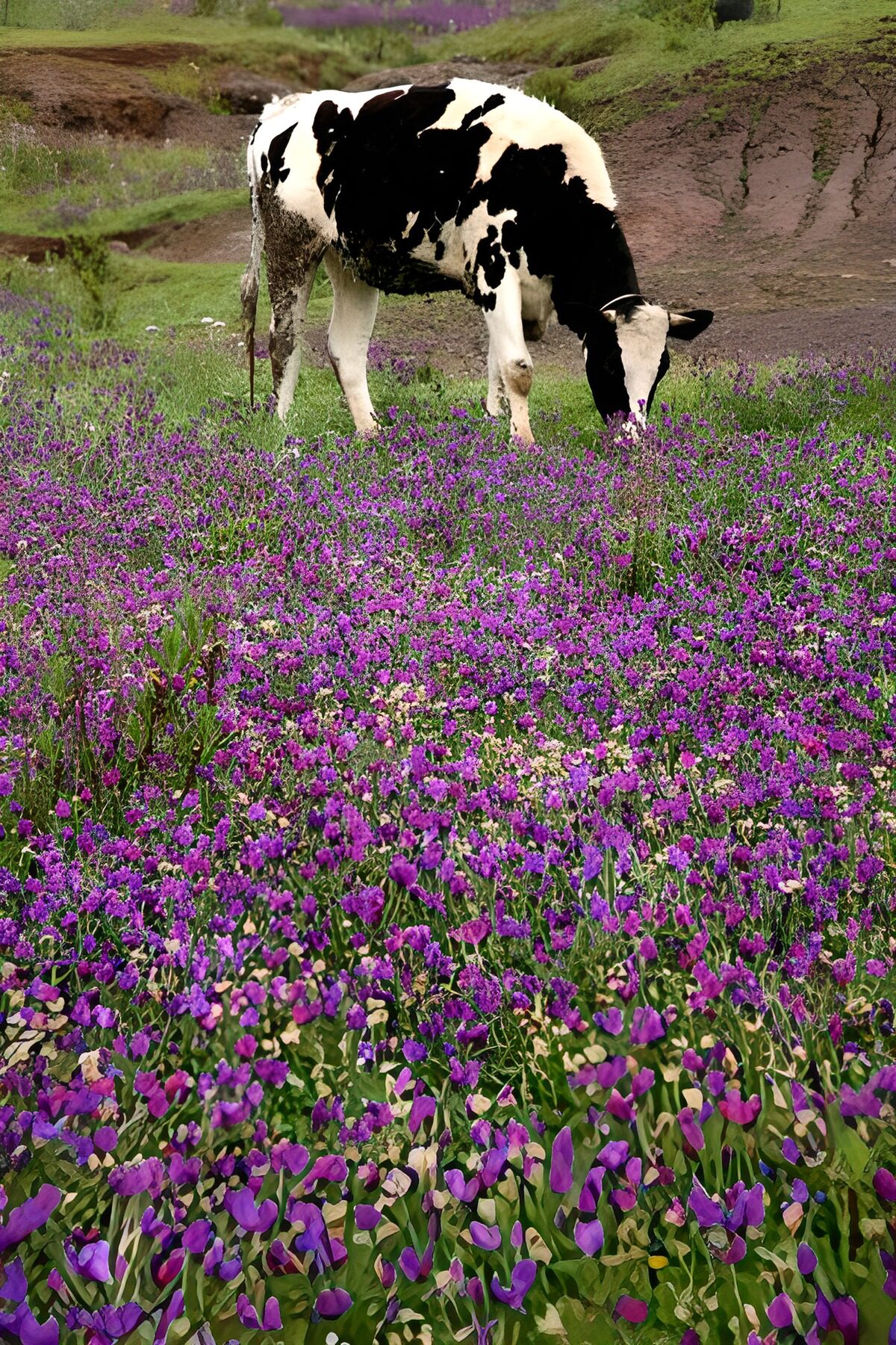 OCUK38917: Cow in field with purple flower
