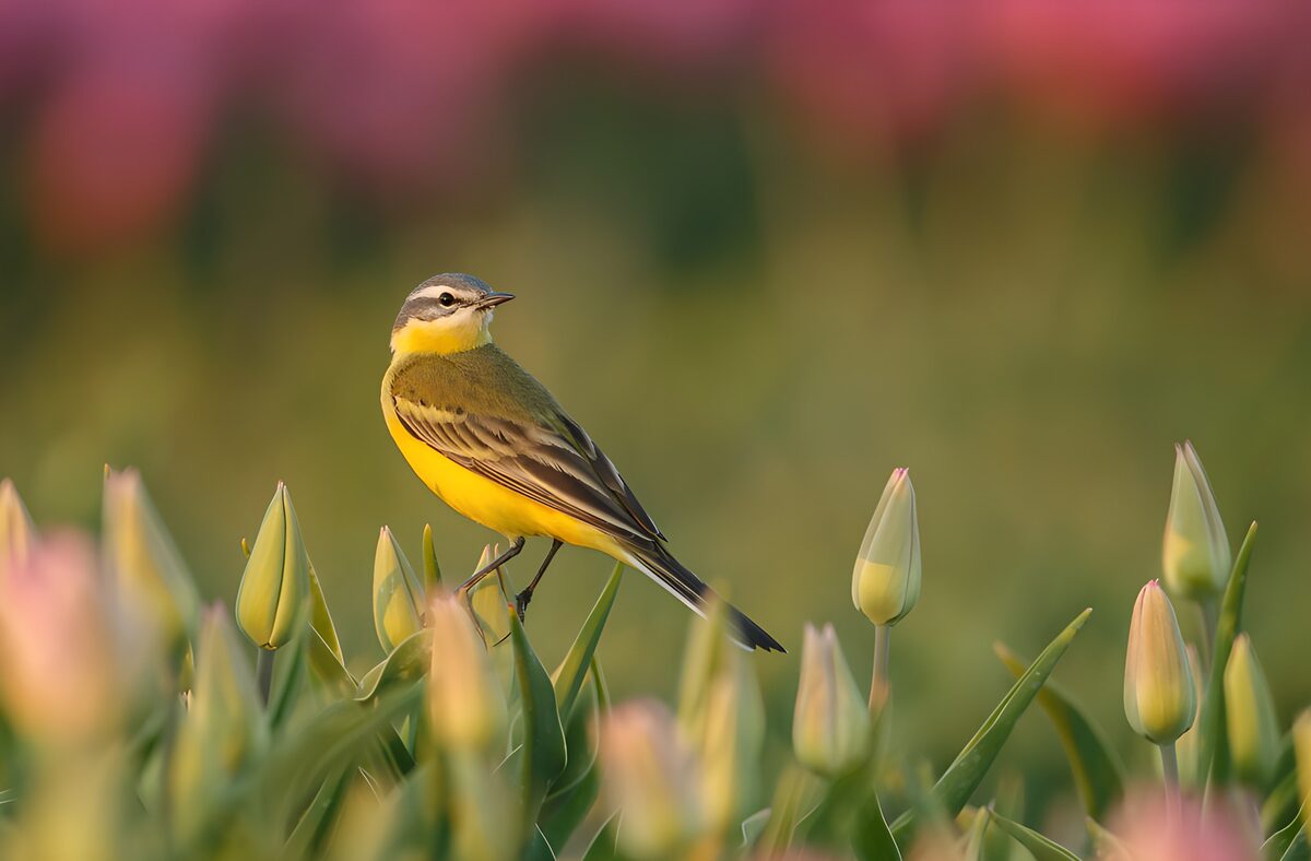 OCUK20646: Vibrant Yellow Bird in a Blooming Field