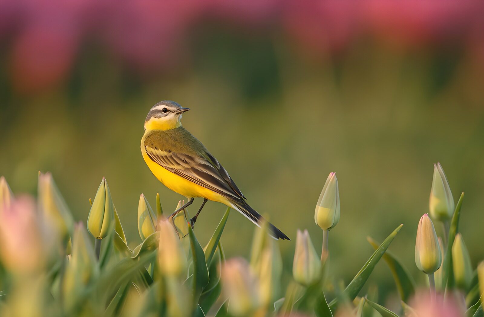 OCUK20646: Vibrant Yellow Bird in a Blooming Field