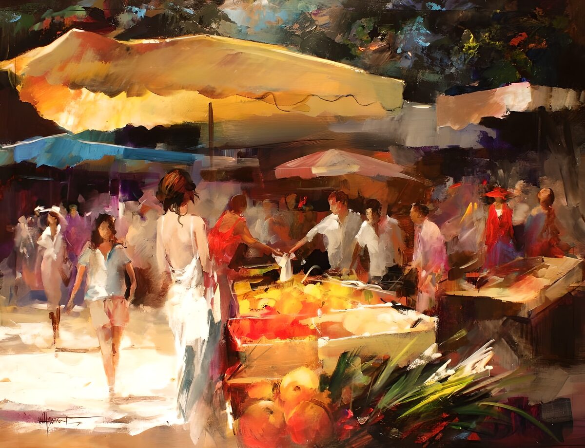 OCUK66553: Painted canvas market in Spain