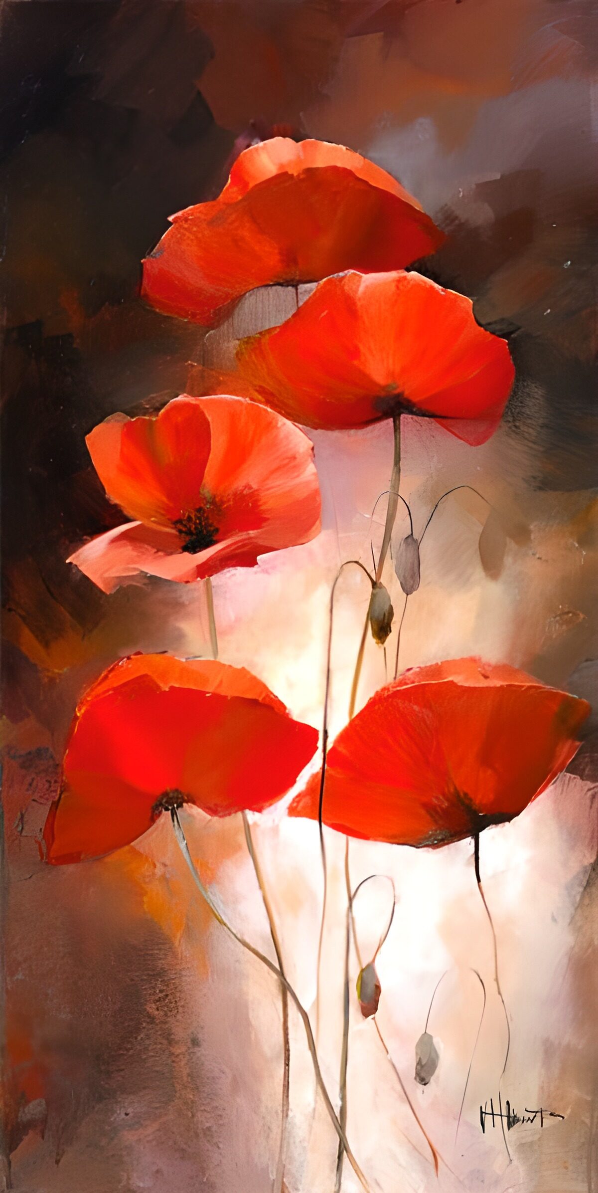 OCUK37793: Painted canvas  5 Poppies