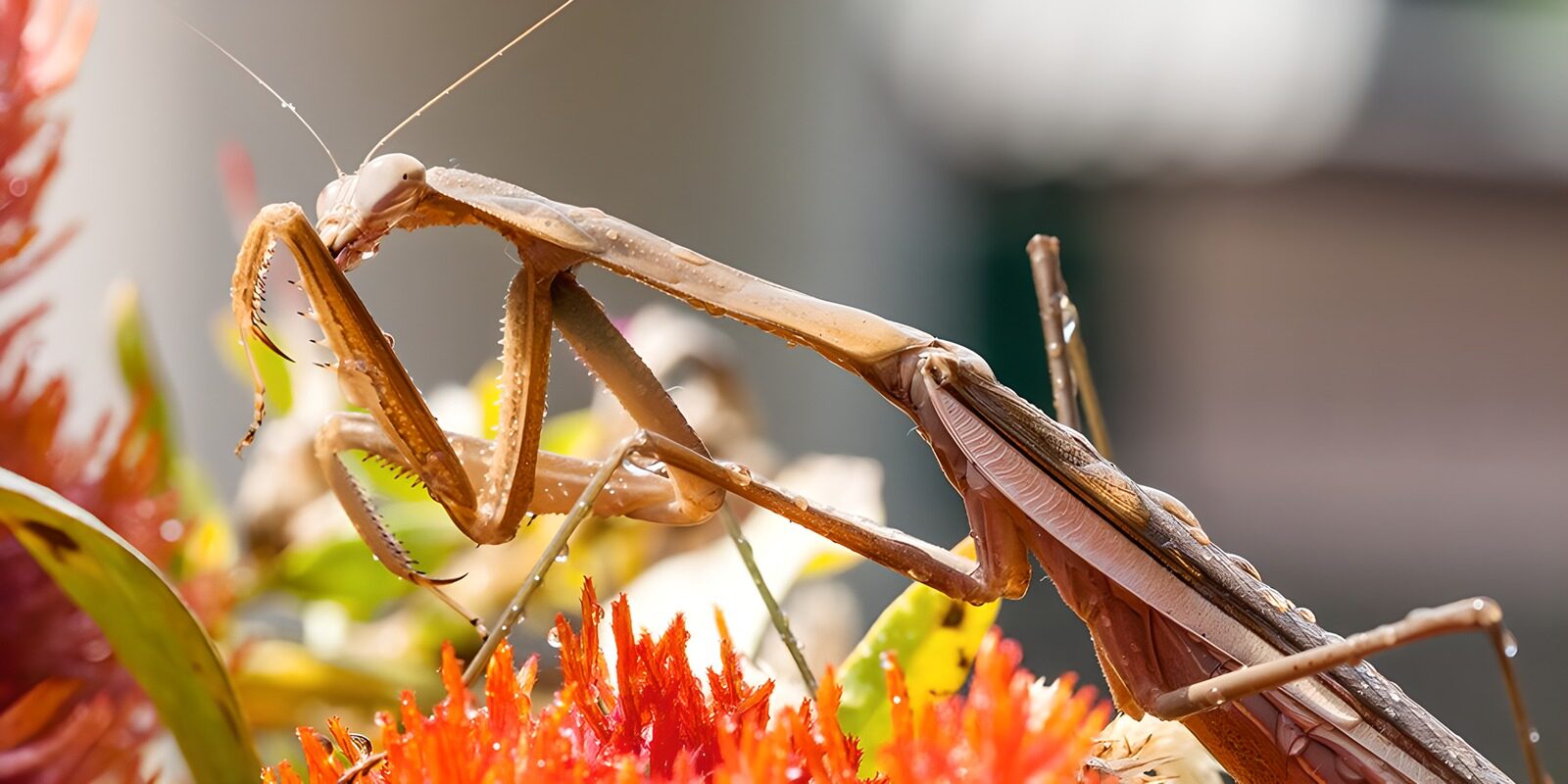 OCUK98010: Praying Mantis Among Vibrant Blooms