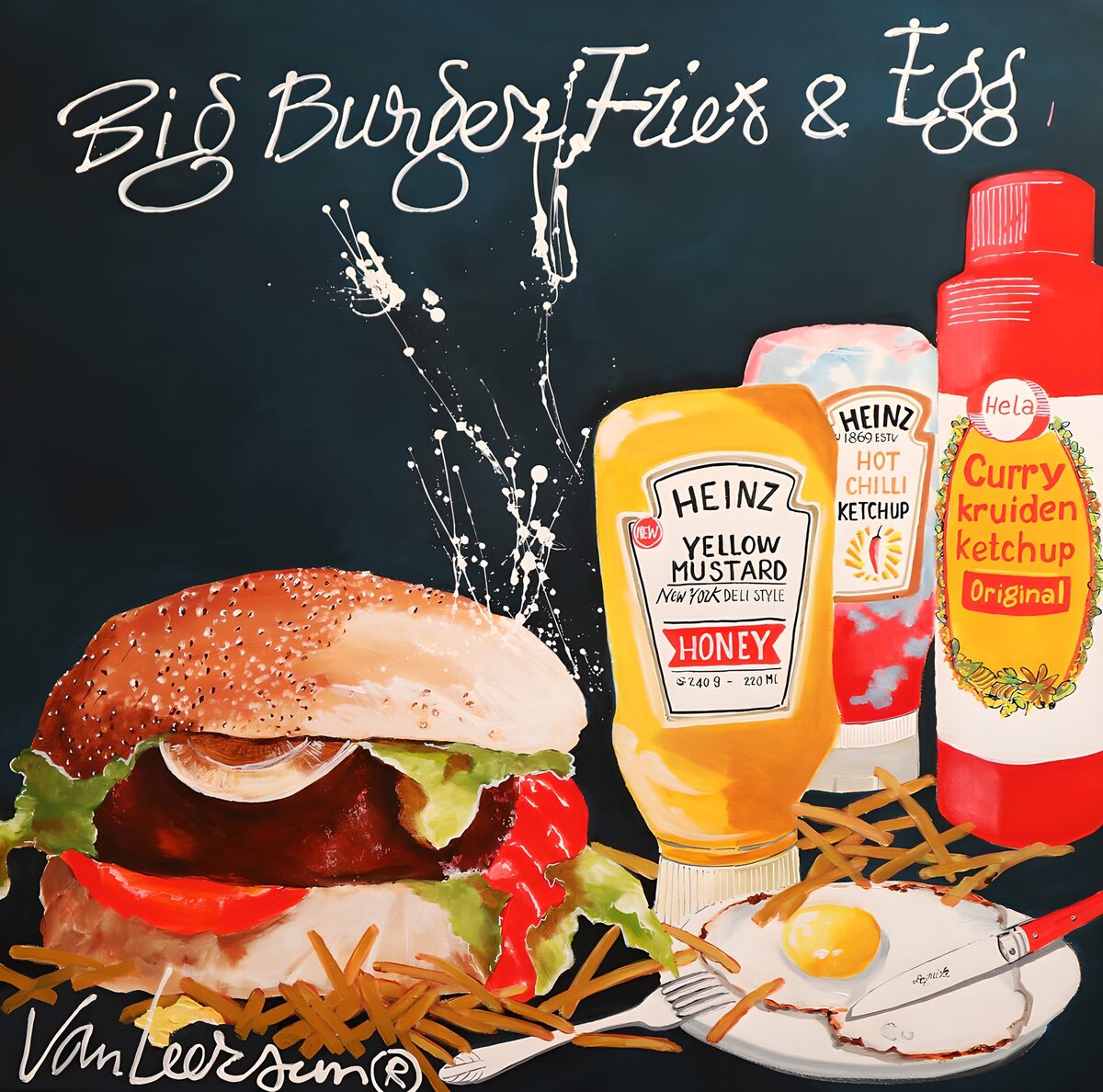 Big Burger with Fries and Egg Delight