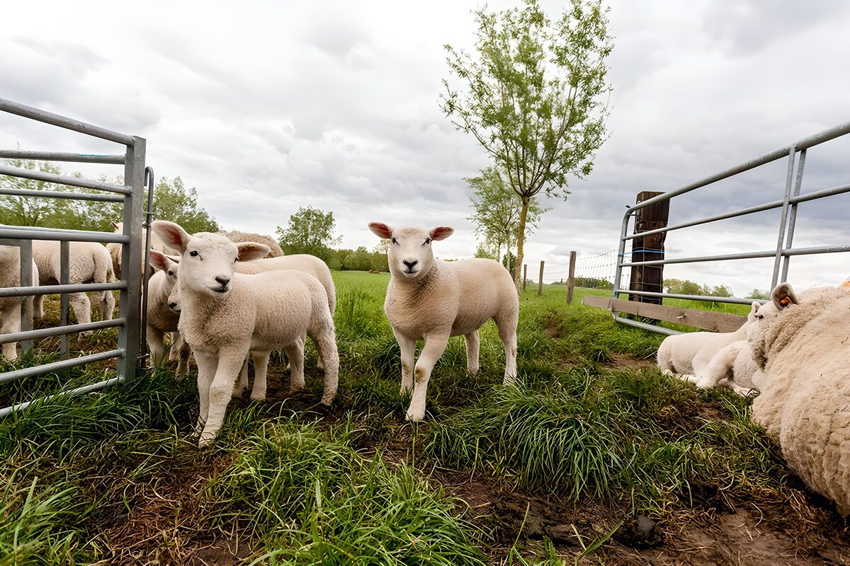 OCUK31087: Playful Lambs in a Green Pasture