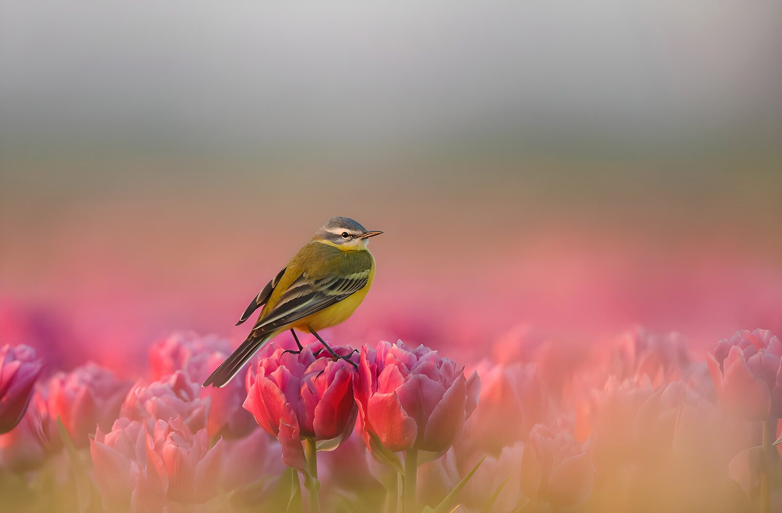 OCUK49509: Bird on Tulips at Dawn