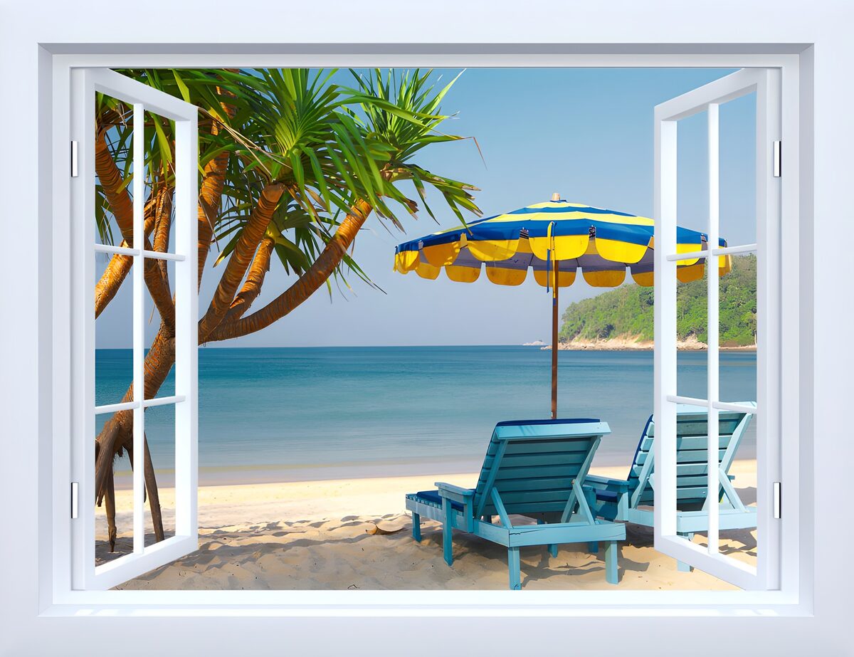 Serene Beach View from a Window