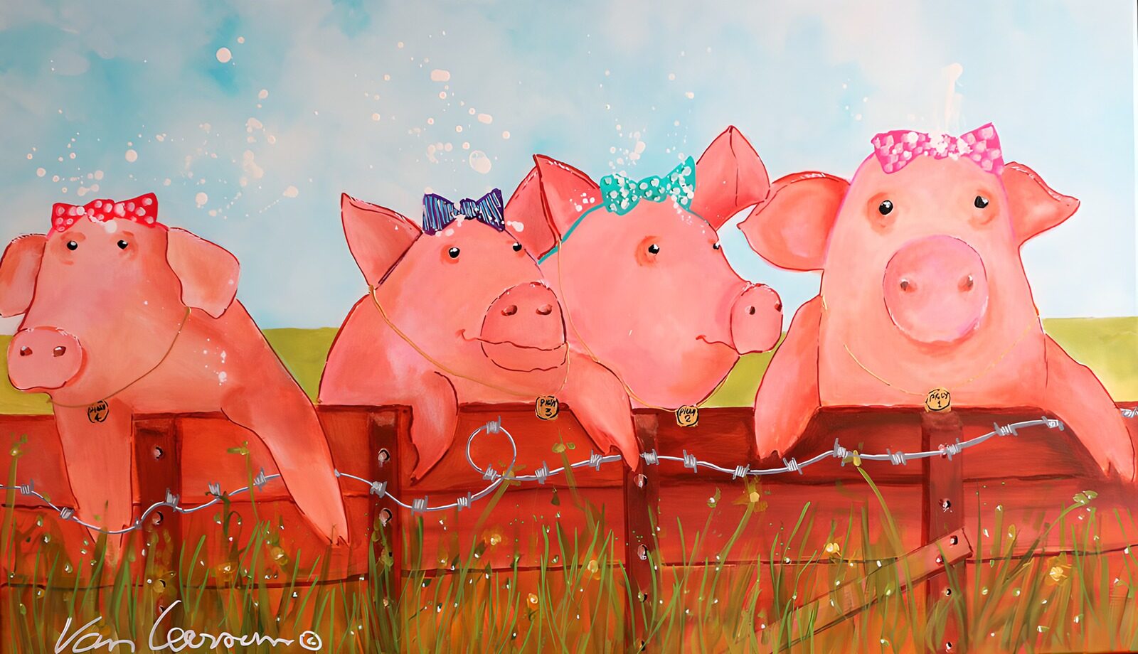OCUK87464: Charming Pigs on a Farm Fence
