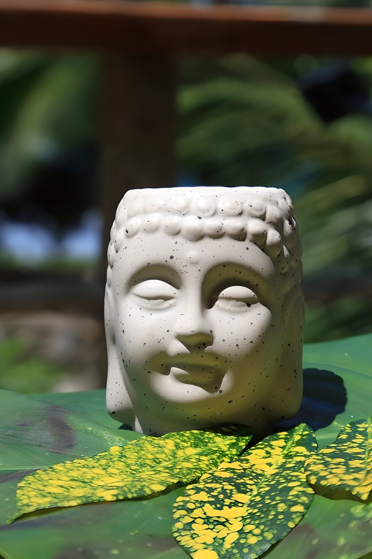OCUK58911: Serene Buddha Planter on Vibrant Leaves