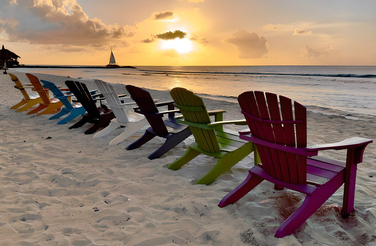 OCUK88497: Vibrant Beach Chairs at Sunset