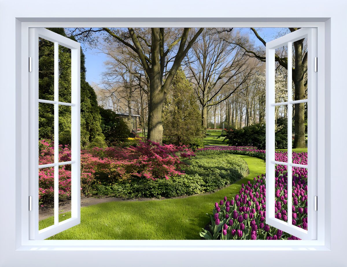 OCUK11197: Blossoming Garden View Through a Window