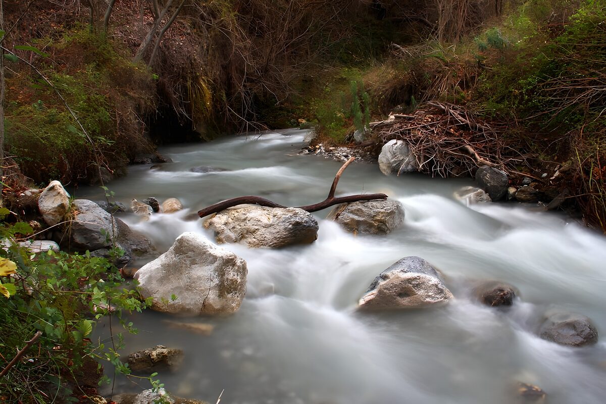 OCUK43303: Serene Stream Flowing Through Rocky Landscape
