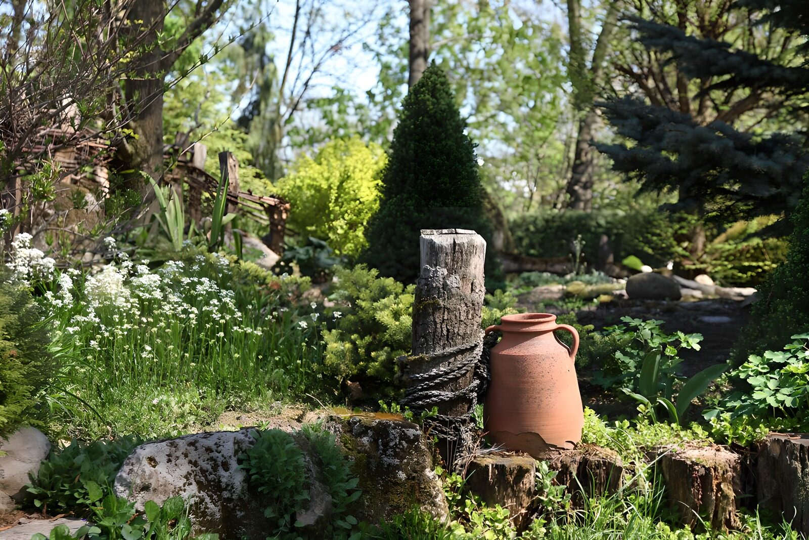 OCUK21948: Serene Garden Corner with Clay Pot