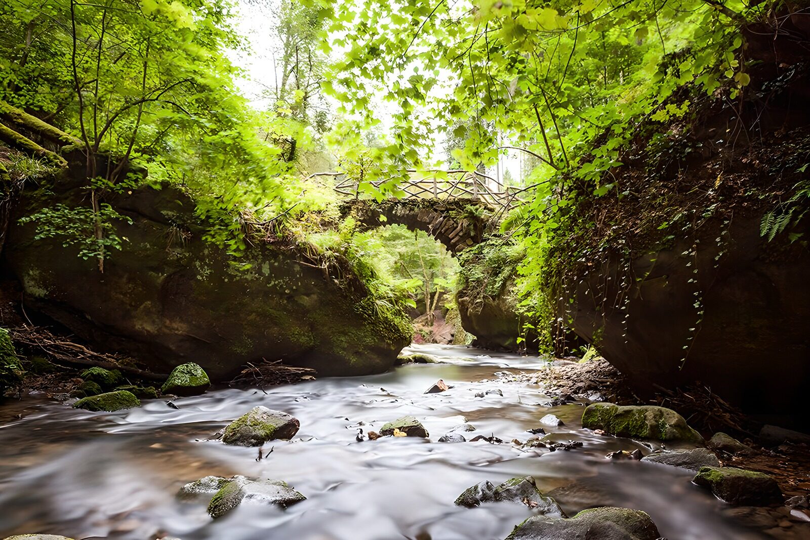OCUK83249: Tranquil Stream Under a Rustic Bridge