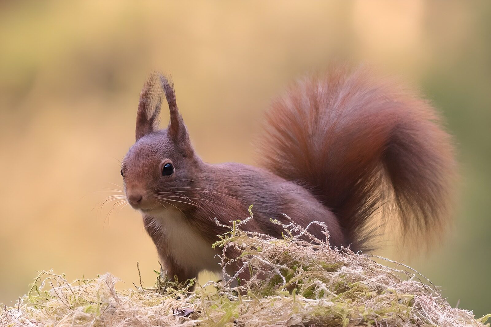 OCUK50877: Curious Red Squirrel Surrounded by Moss