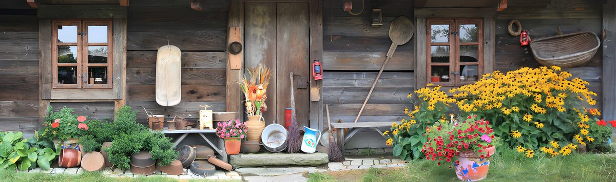 OCUK79005: Charming Rustic Cottage with Blossoms