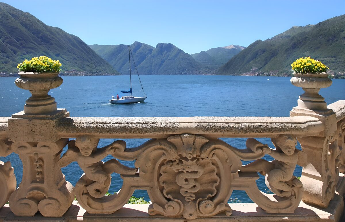 OCUK91144: Scenic Lakeview with Sailboat and Balustrade