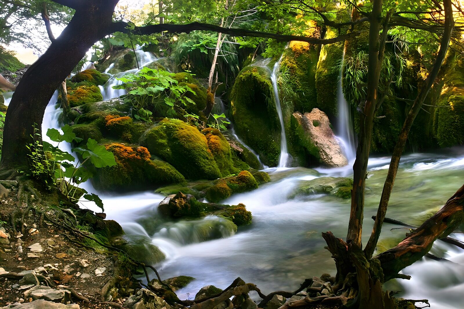 OCUK73721: Serene Waterfalls in a Lush Forest