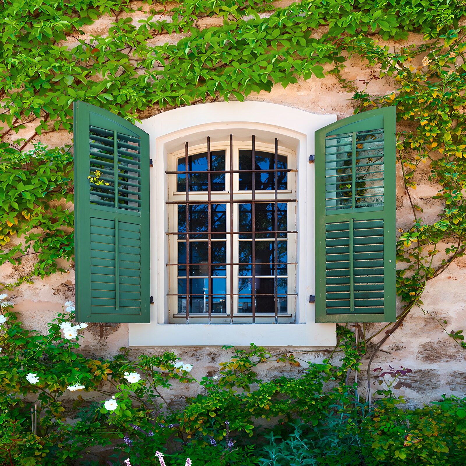 OCUK63901: Charming Green Shuttered Window