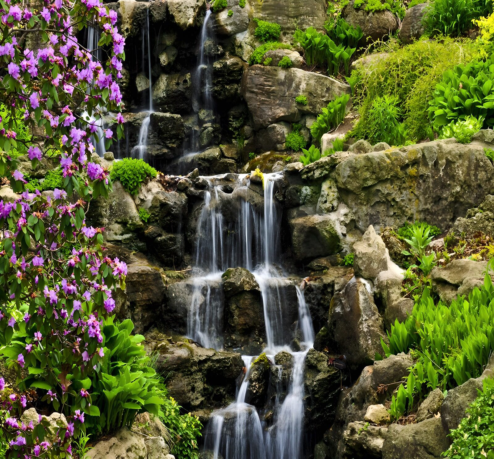 OCUK82049: Serene Waterfall in a Garden Retreat