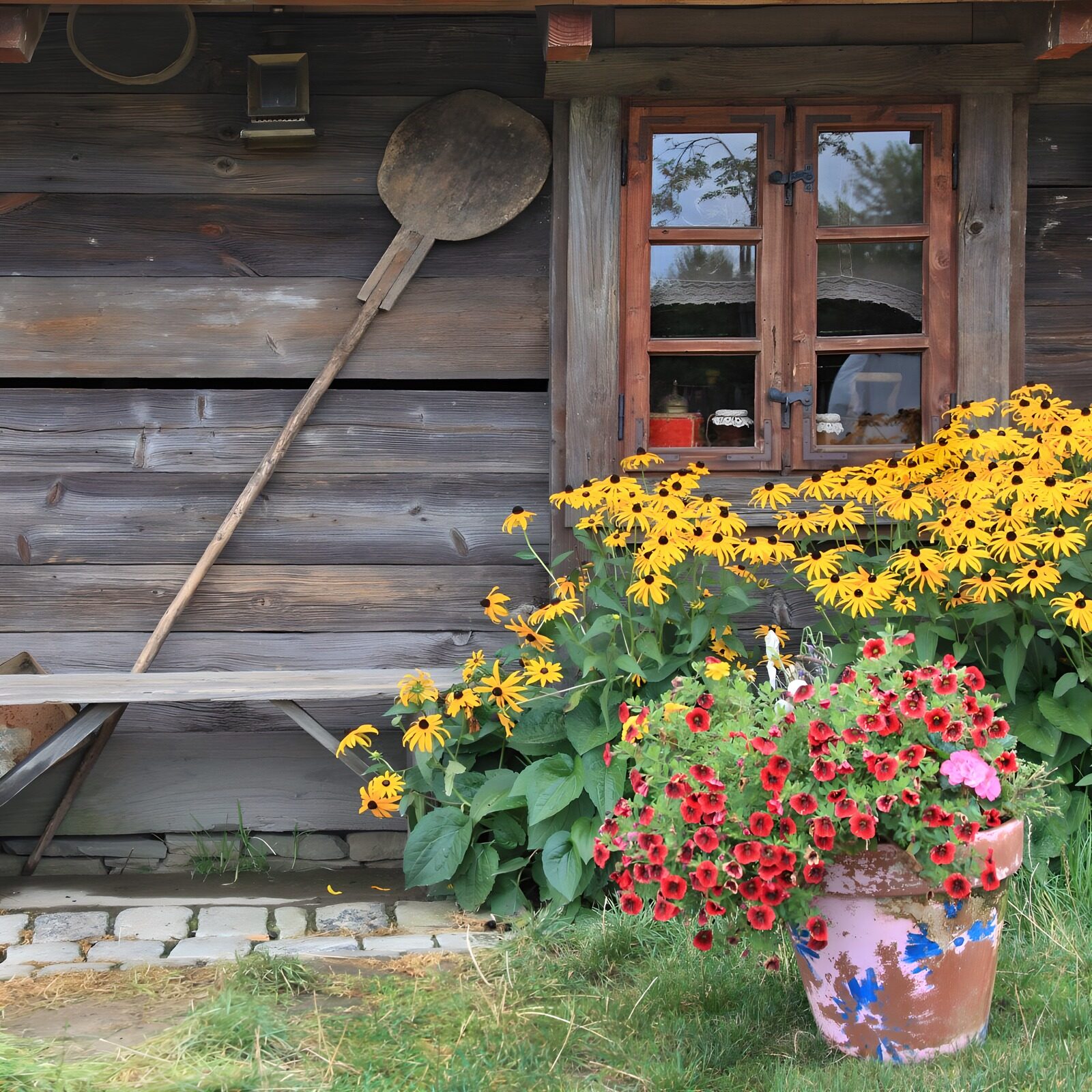 OCUK78030: Rustic Charm with Vibrant Flowers