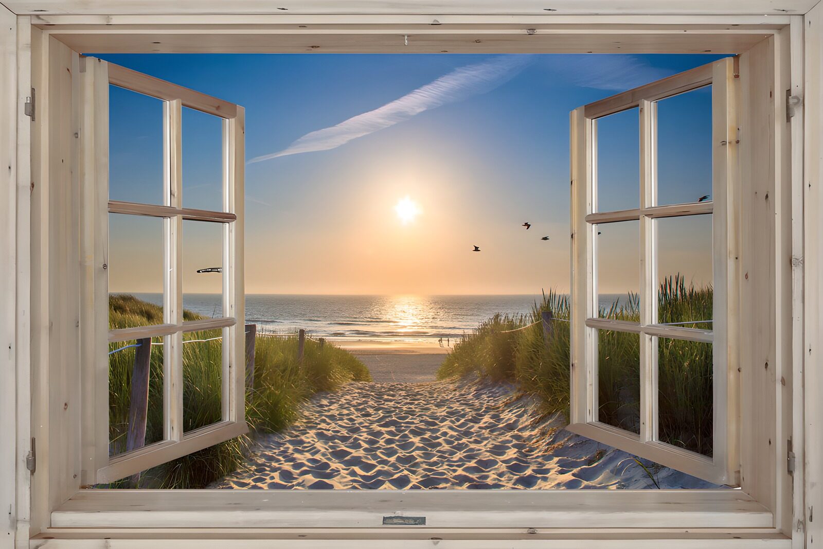 OCUK32293: Serene Beach View Through a Window