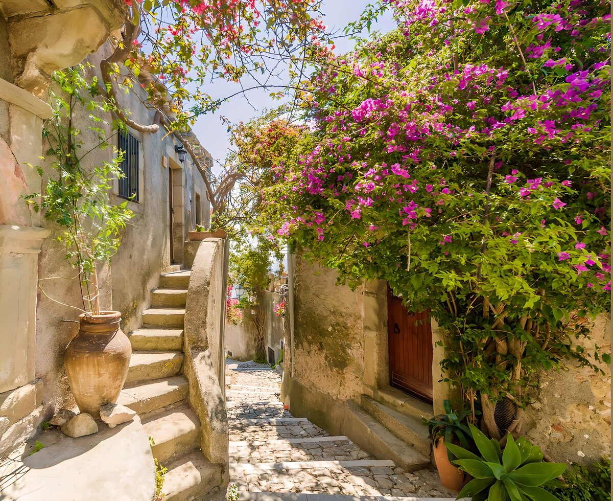 A Serene Stroll Through Bougainvillea-Laden Streets