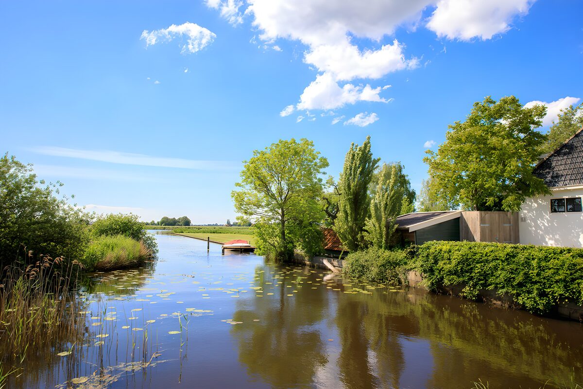 OCUK92741: Serene River Landscape Under Blue Skies