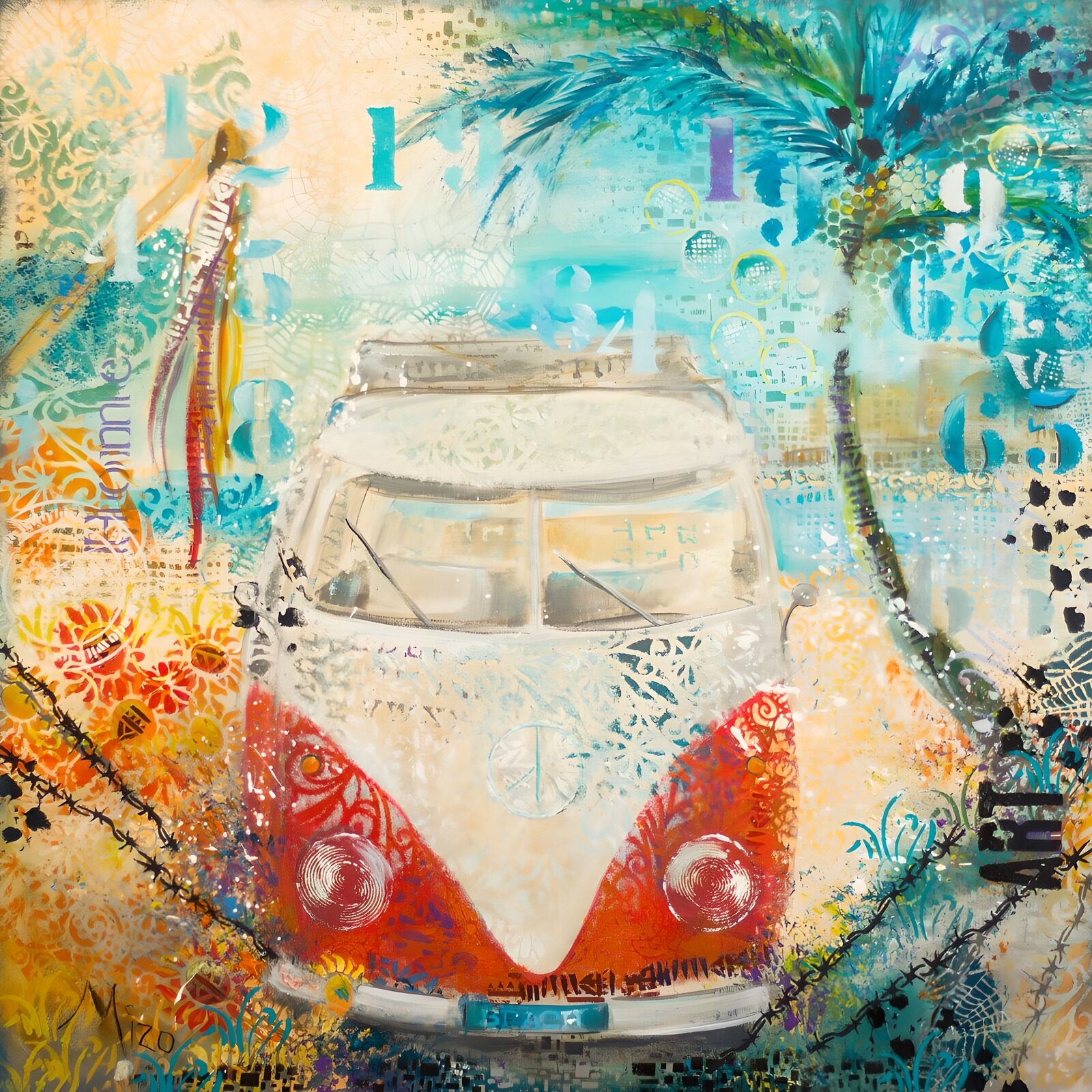 OCUK77543: Retro Van by the Beach