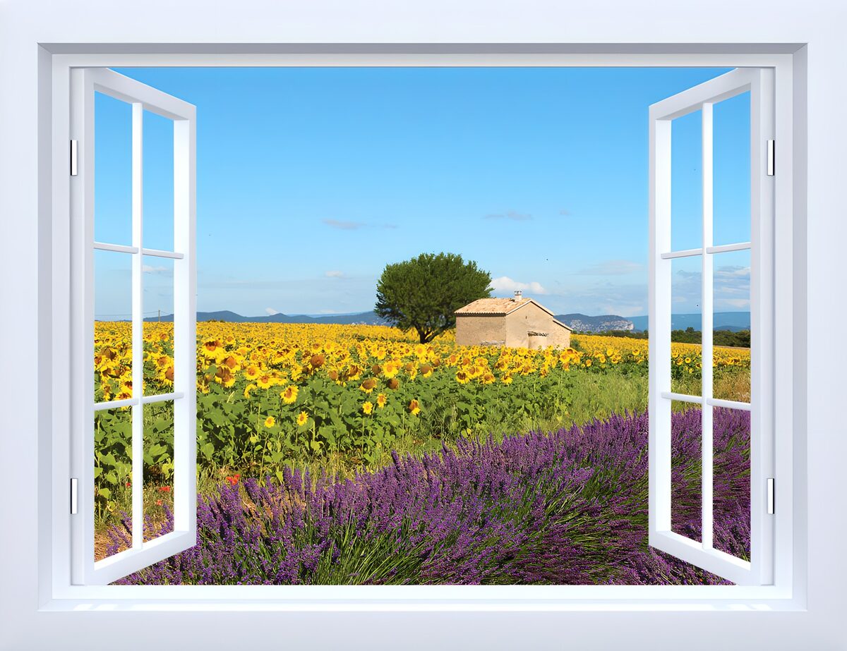 View of Sunflower Fields from a Window