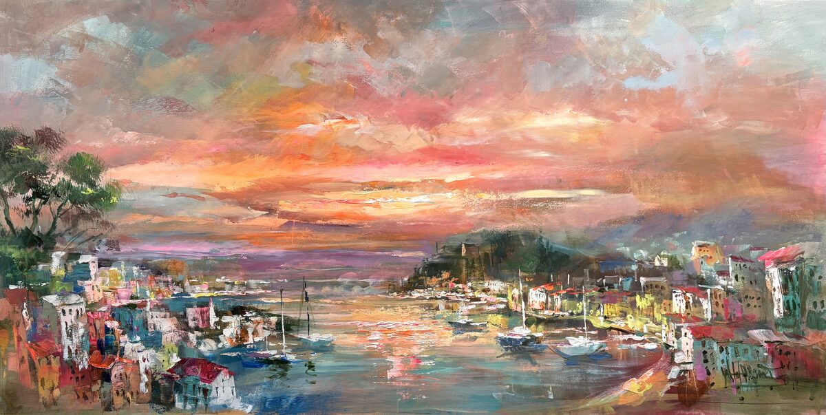 OCUK80735: sunset harbor painting