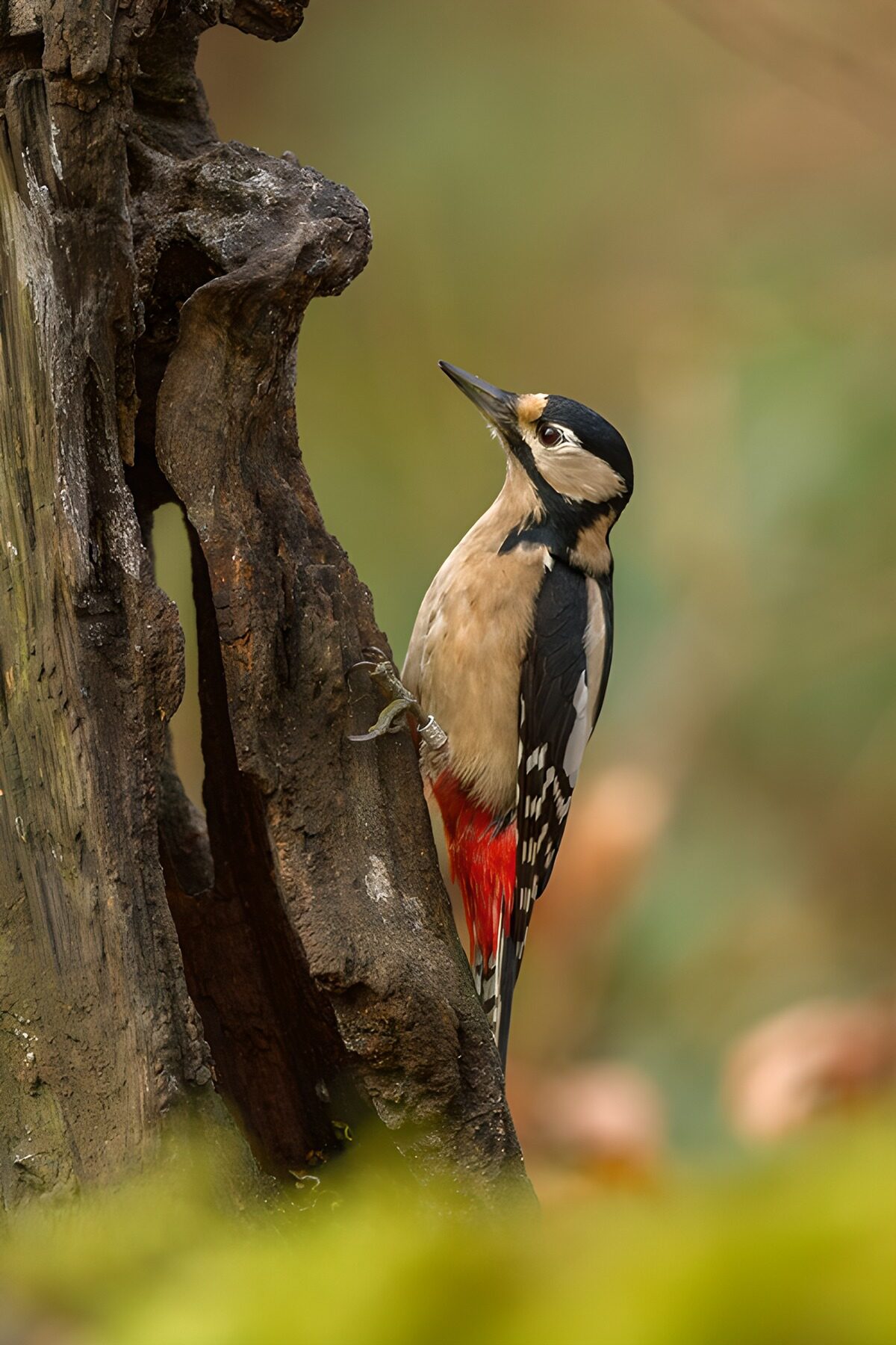 OCUK71415: Striking Woodpecker on a Tree Trunk