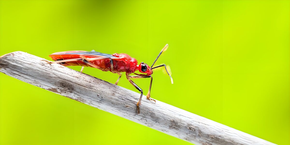 Vibrant Red Wasp on a Stick