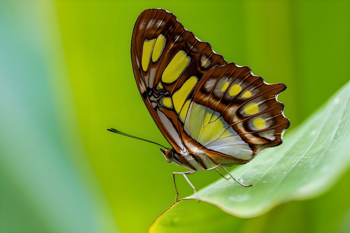 Vibrant Butterfly on Green Leaf