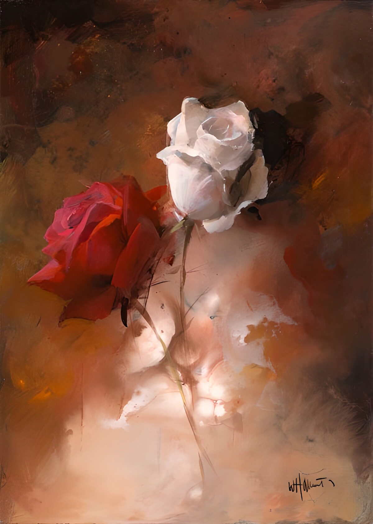 Painted canvas with white and red rose version 1