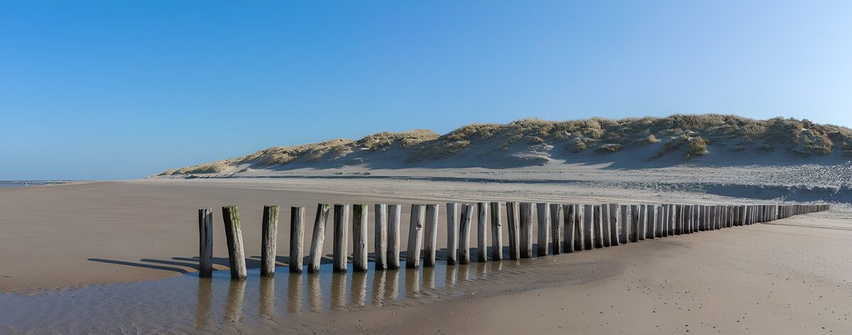 OCUK13037: Beach poles in front of the coastal defense in