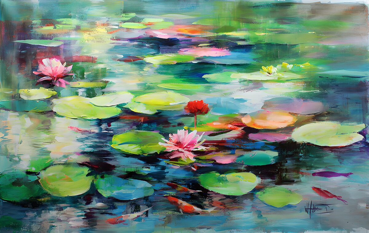 OCUK27174: Vibrant Reflections of Water Lilies