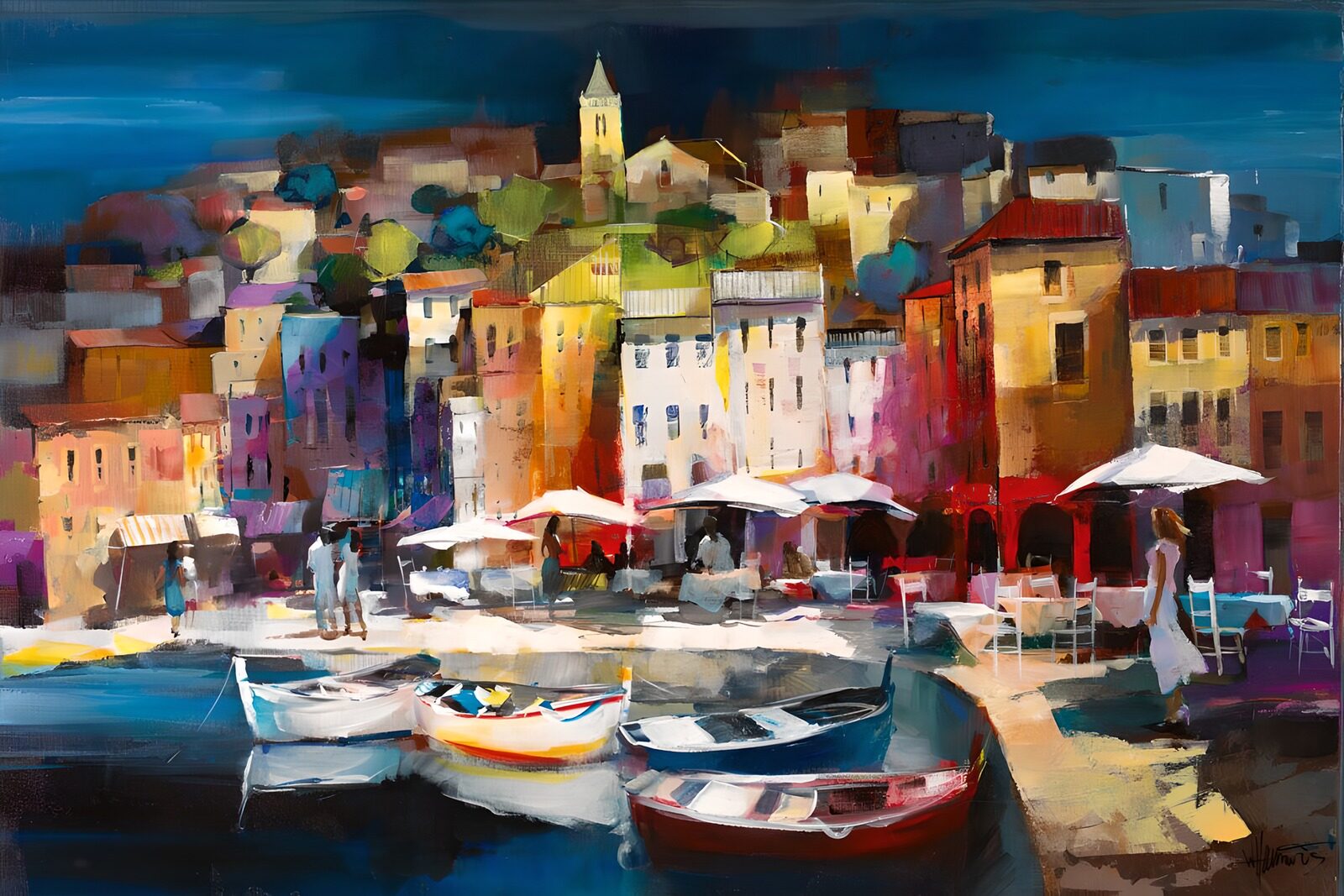 OCUK12182: Painted canvas Townscape with harbour