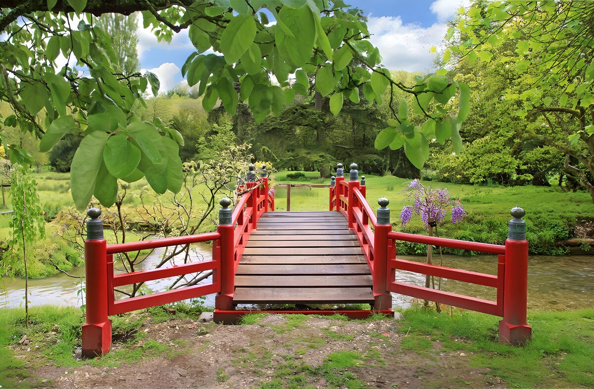 Serene Red Bridge in Nature