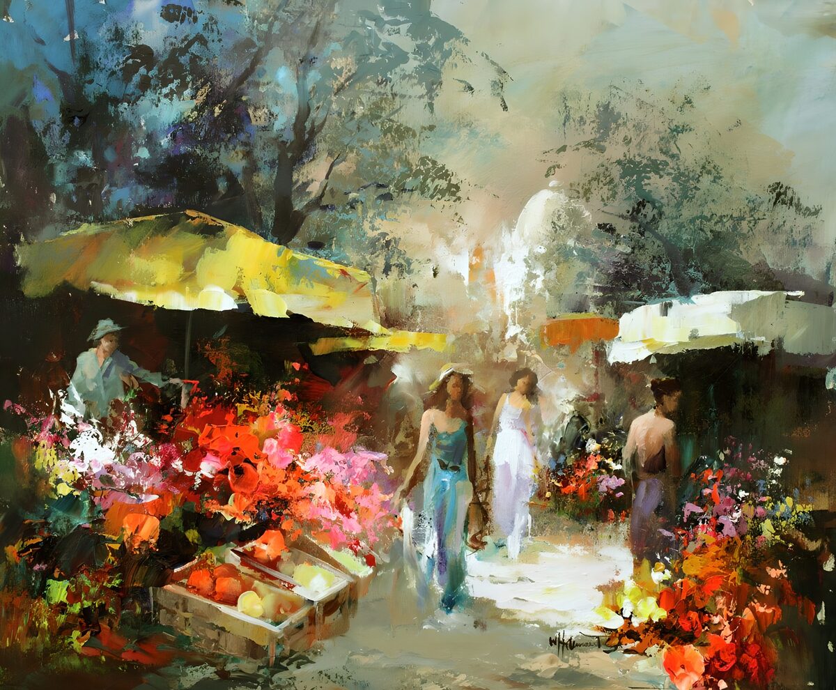 OCUK77768: Vibrant Marketplace in Blooming Colors