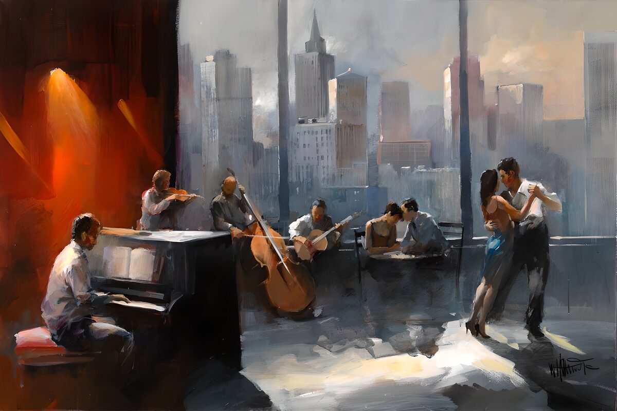 OCUK68598: Painted canvas  Couple dancing Tango. Orchestra version 1
