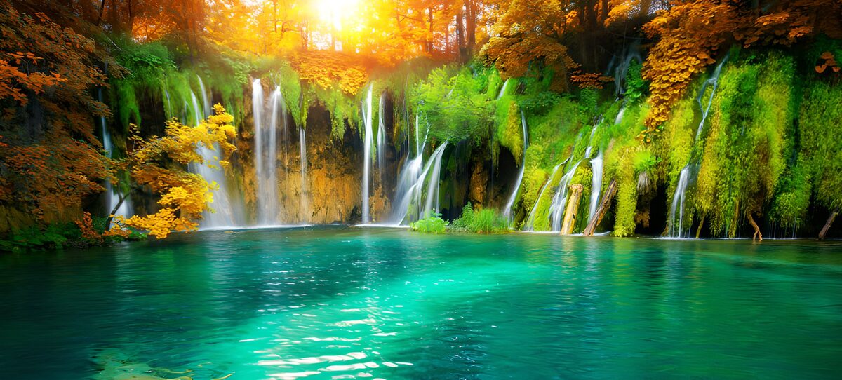 Cascading Oasis in Autumn Light