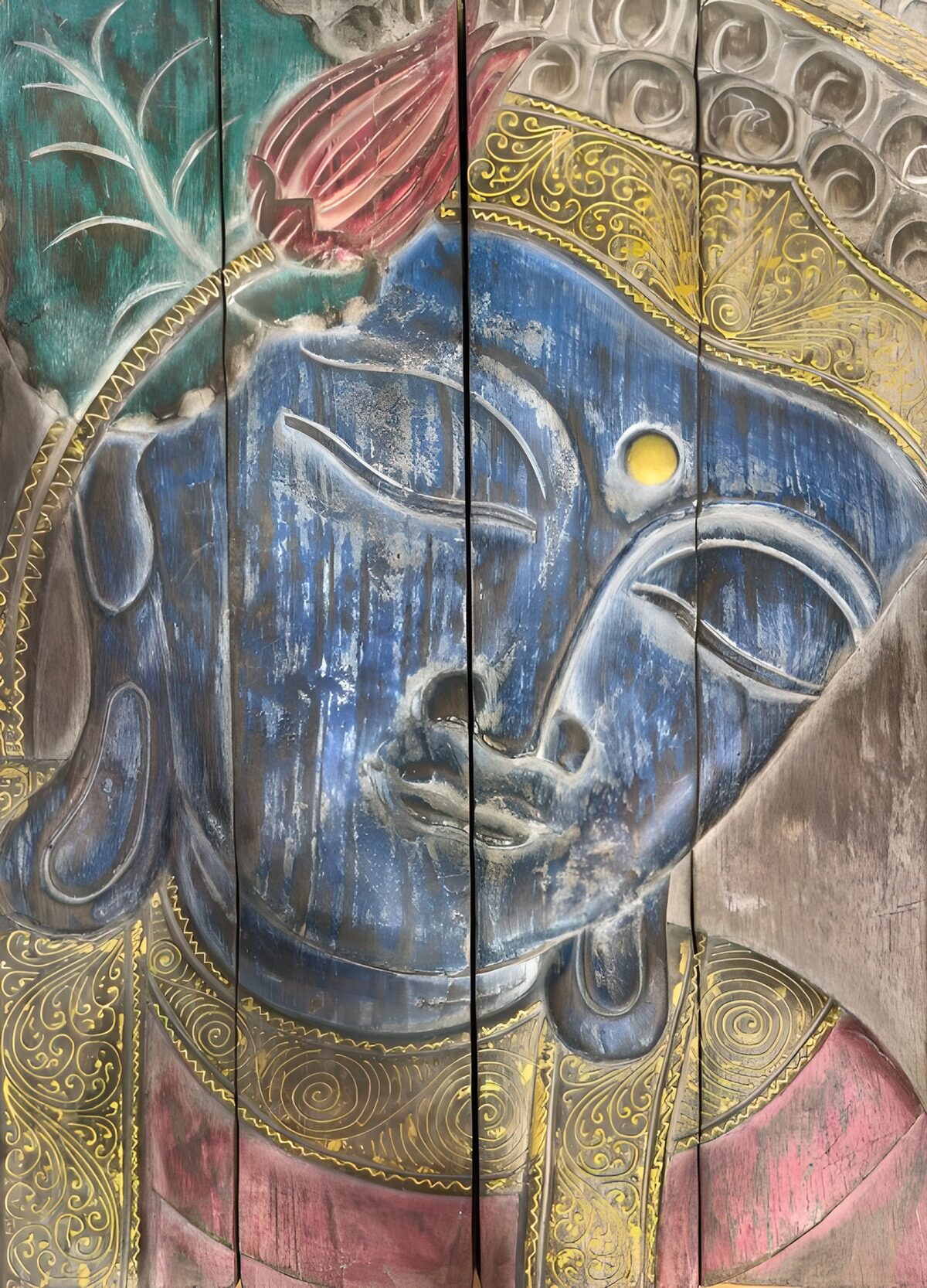 Colorful Wooden Buddha Artwork