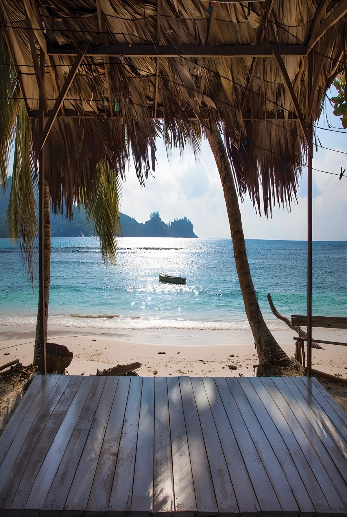 OCUK24321: Serene Beach View Under Palm Thatch