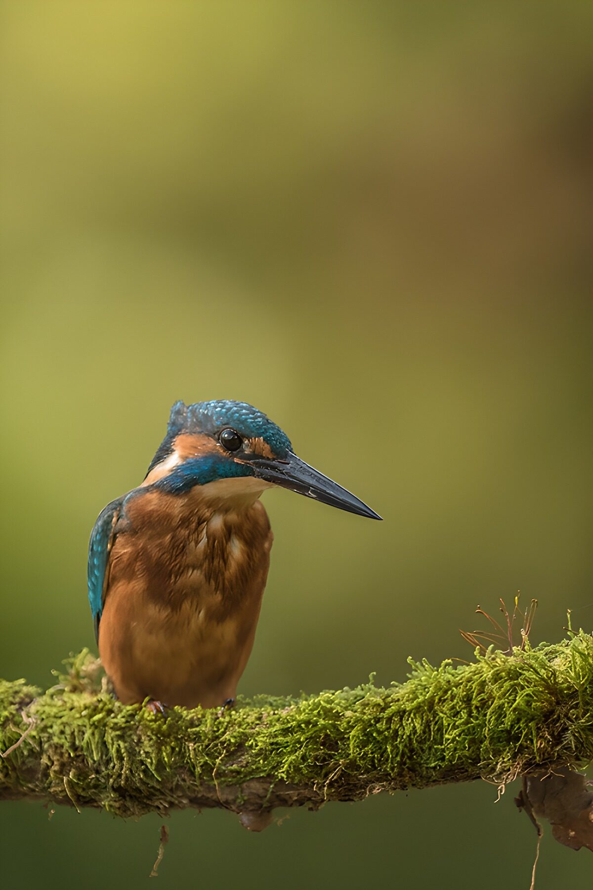 OCUK38127: Vibrant Kingfisher on Mossy Perch